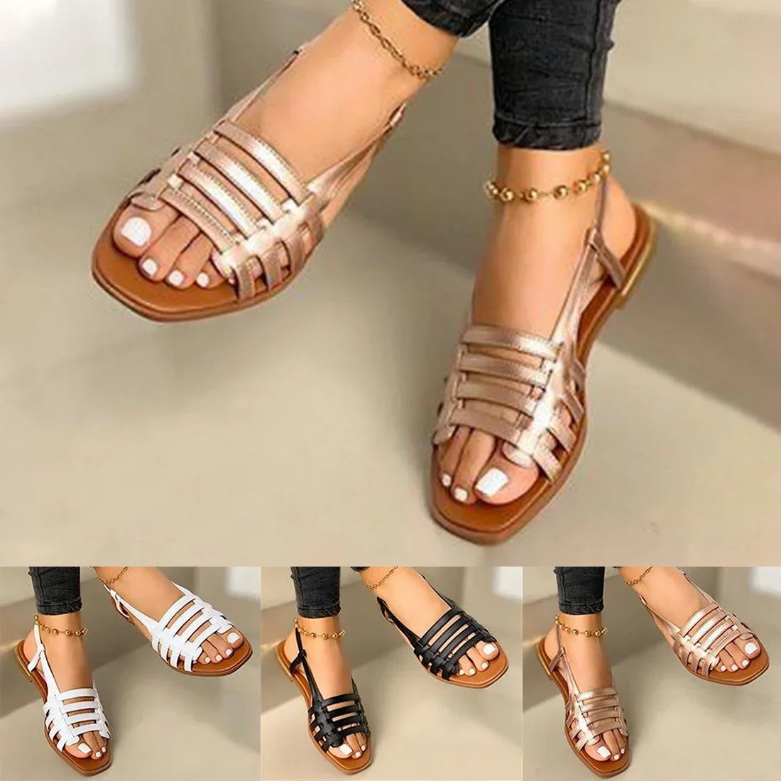 Mindy | Hollow Out Roman Flat Sandals