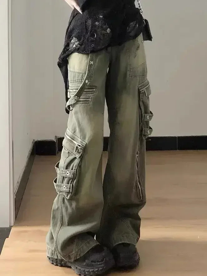 Melody | Wide Leg Olive Cargo Pants