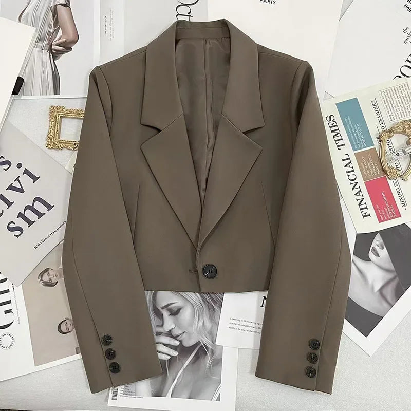 Opheaa | Cropped Blazer with Notched Lapel
