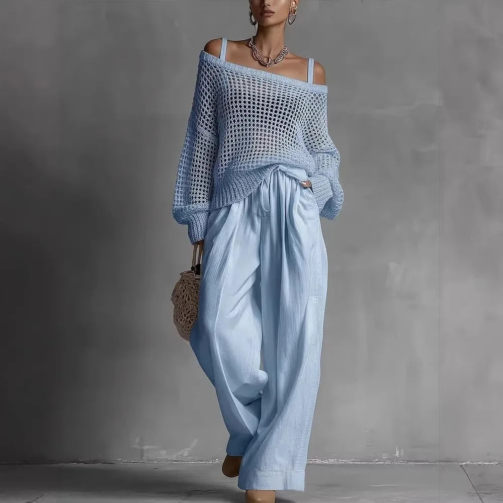 Shaneka | Off Shoulder Knit Top Wide Leg Set