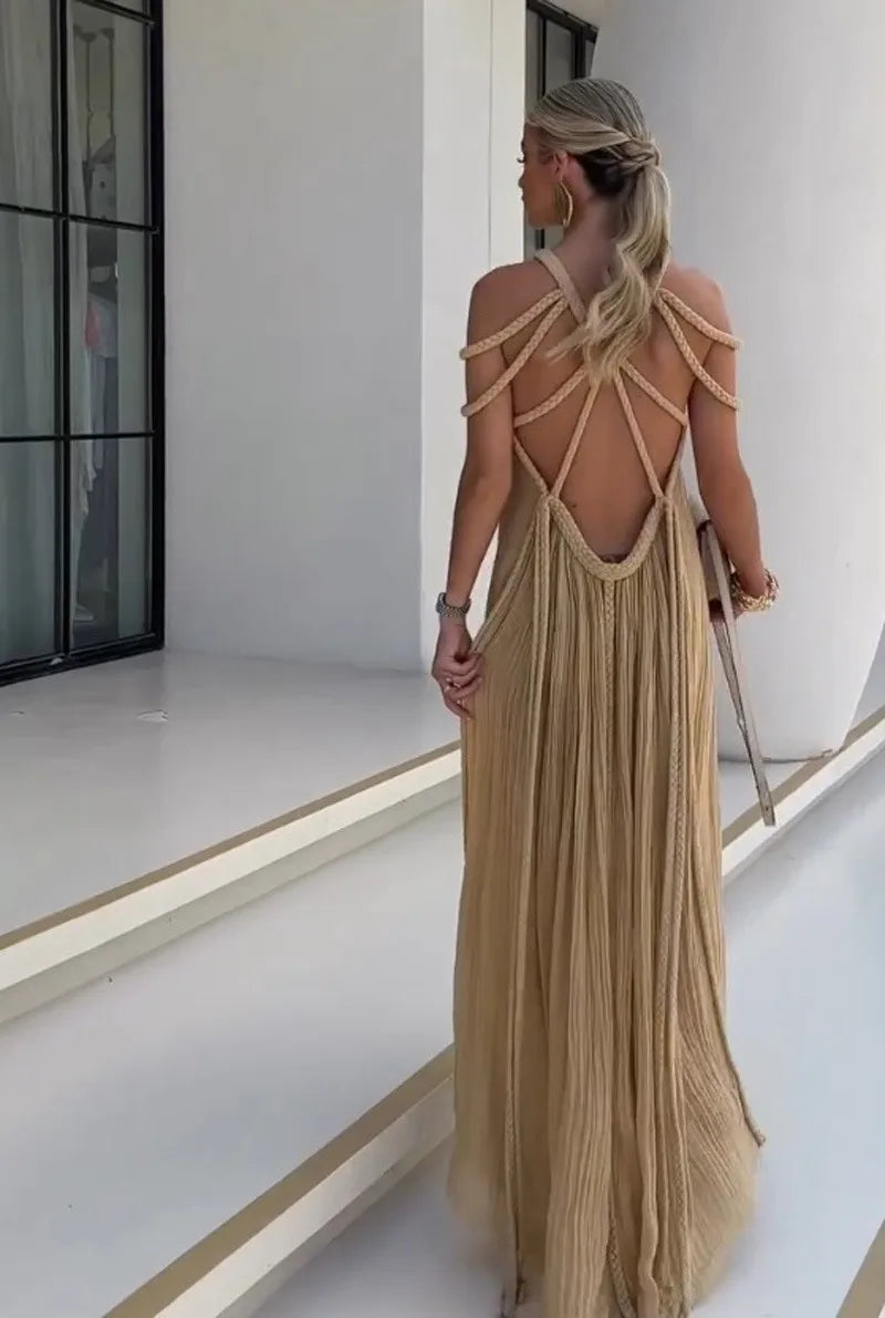 Nuriya | Maxi Dress Sleeveless Strappy Pleated Flowing