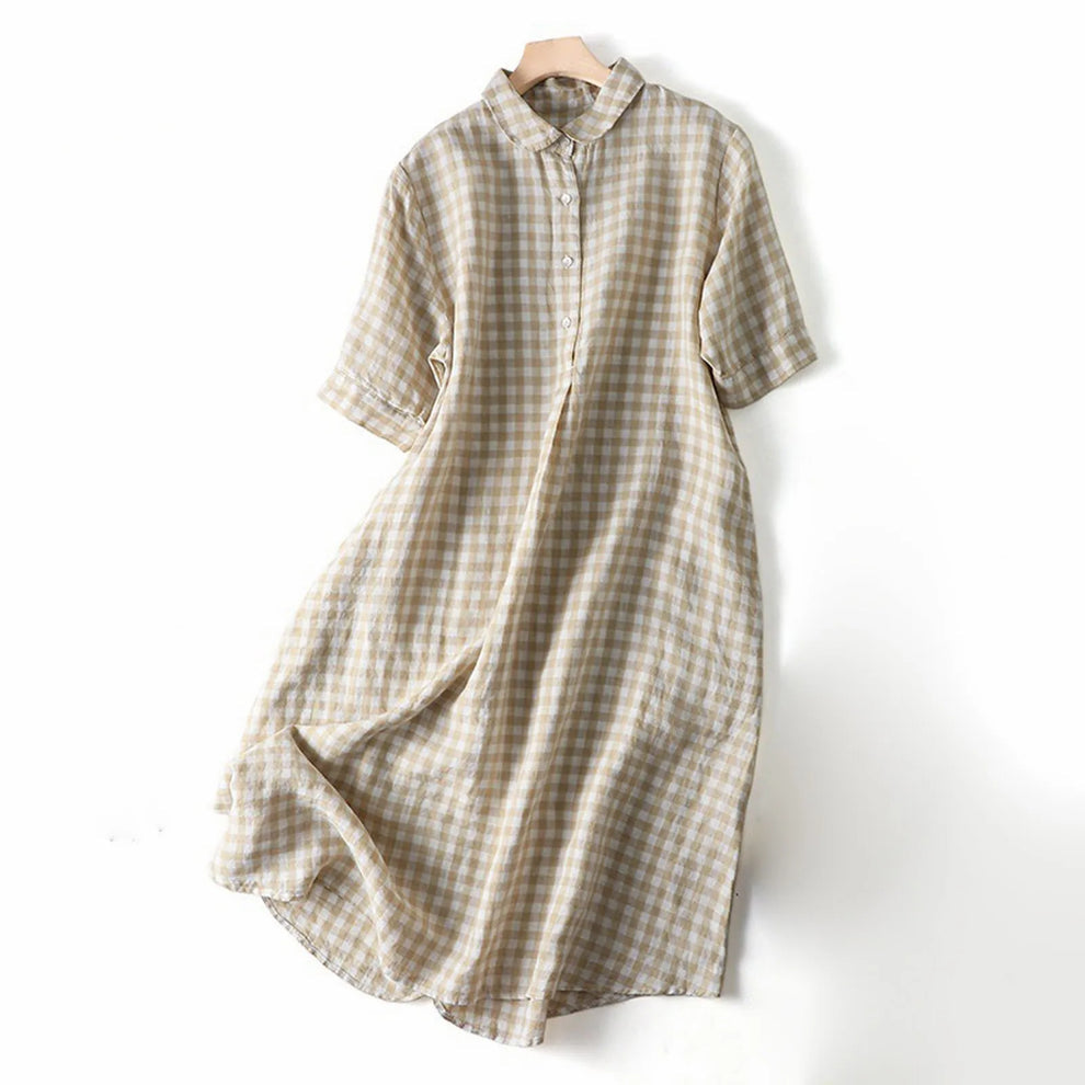 Luretta | Short Sleeve Checked Collared Midi Dress
