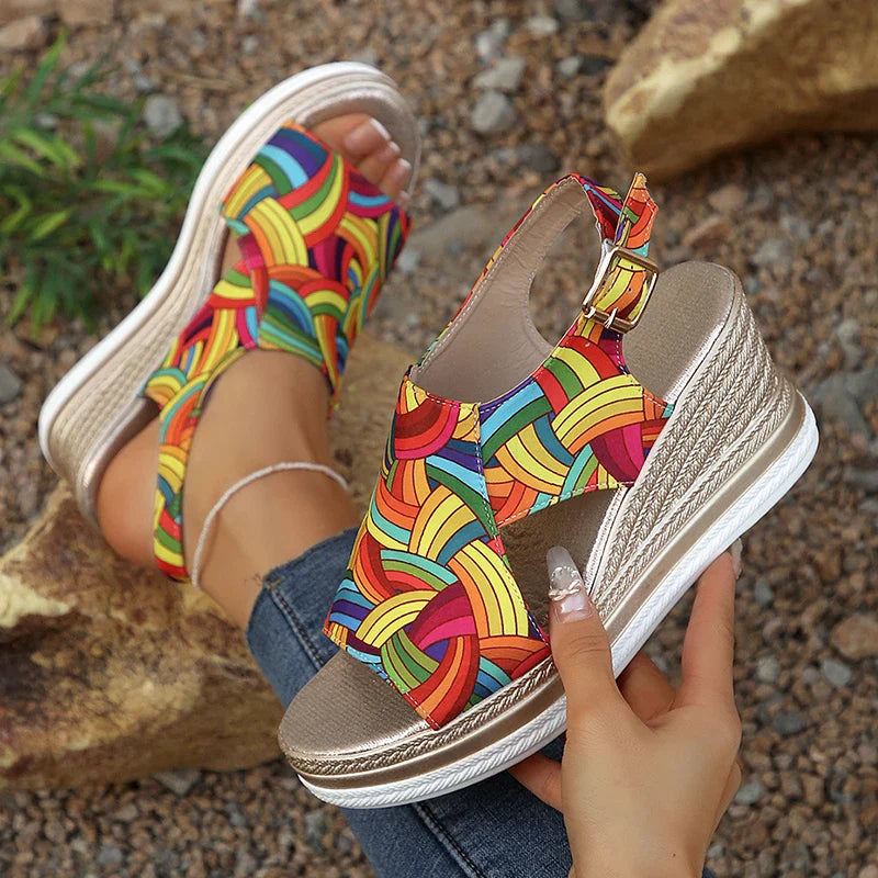 Raiza | Platform Open Toe Printed Slide Sandals