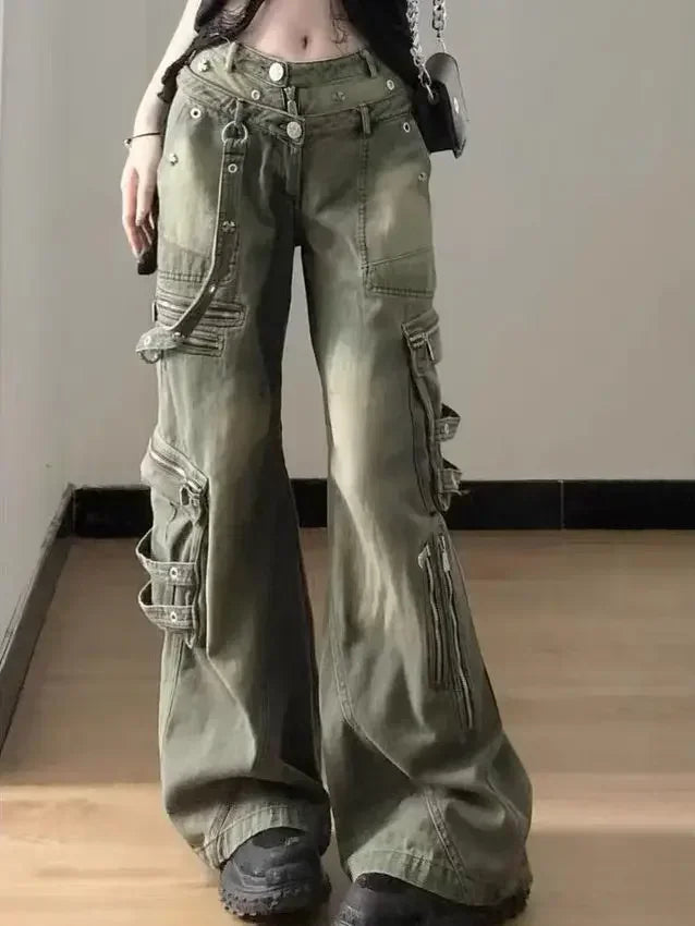 Melody | Wide Leg Olive Cargo Pants