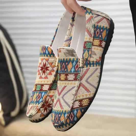 Anneloes | Moccasin Slip-On Shoes with Geometric Pattern