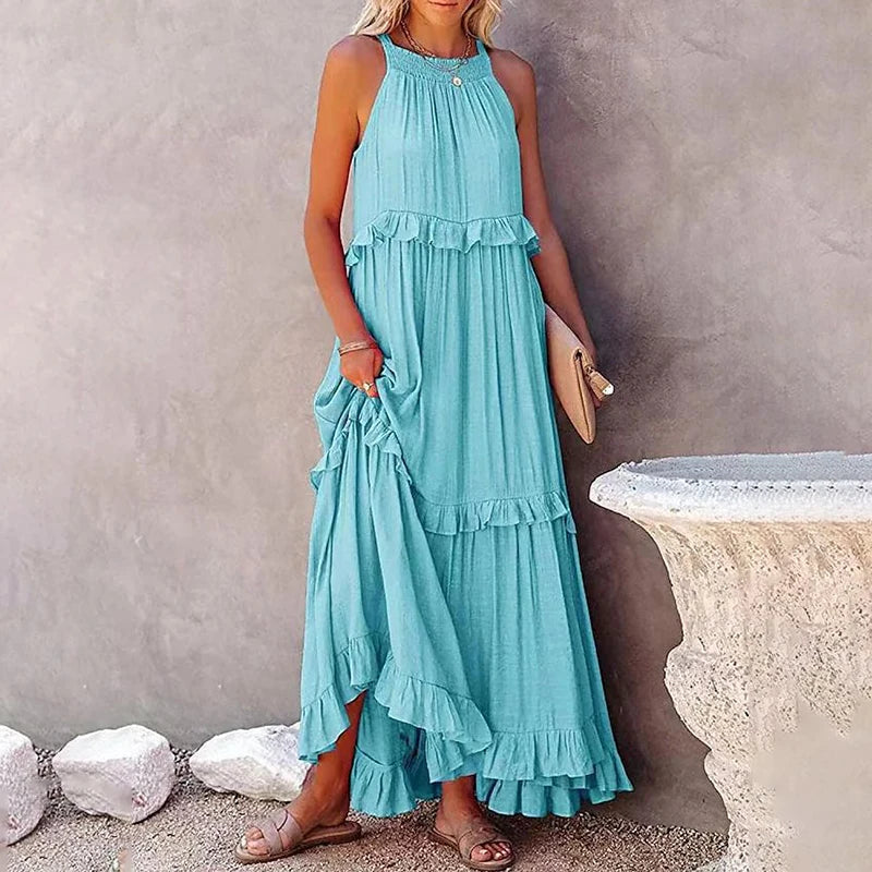 Munalisa | Sleeveless Ruffle Tiered Maxi Dress