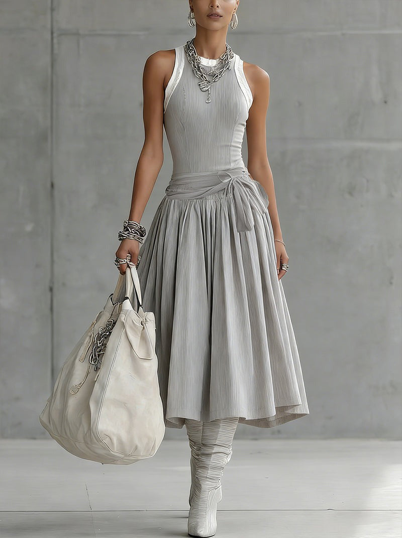 Chotika | Sleeveless Ribbed Grey Midi Dress
