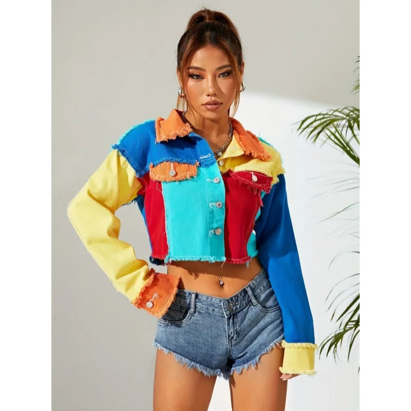Mayra | Cropped Patchwork Denim Jacket and Pants Set