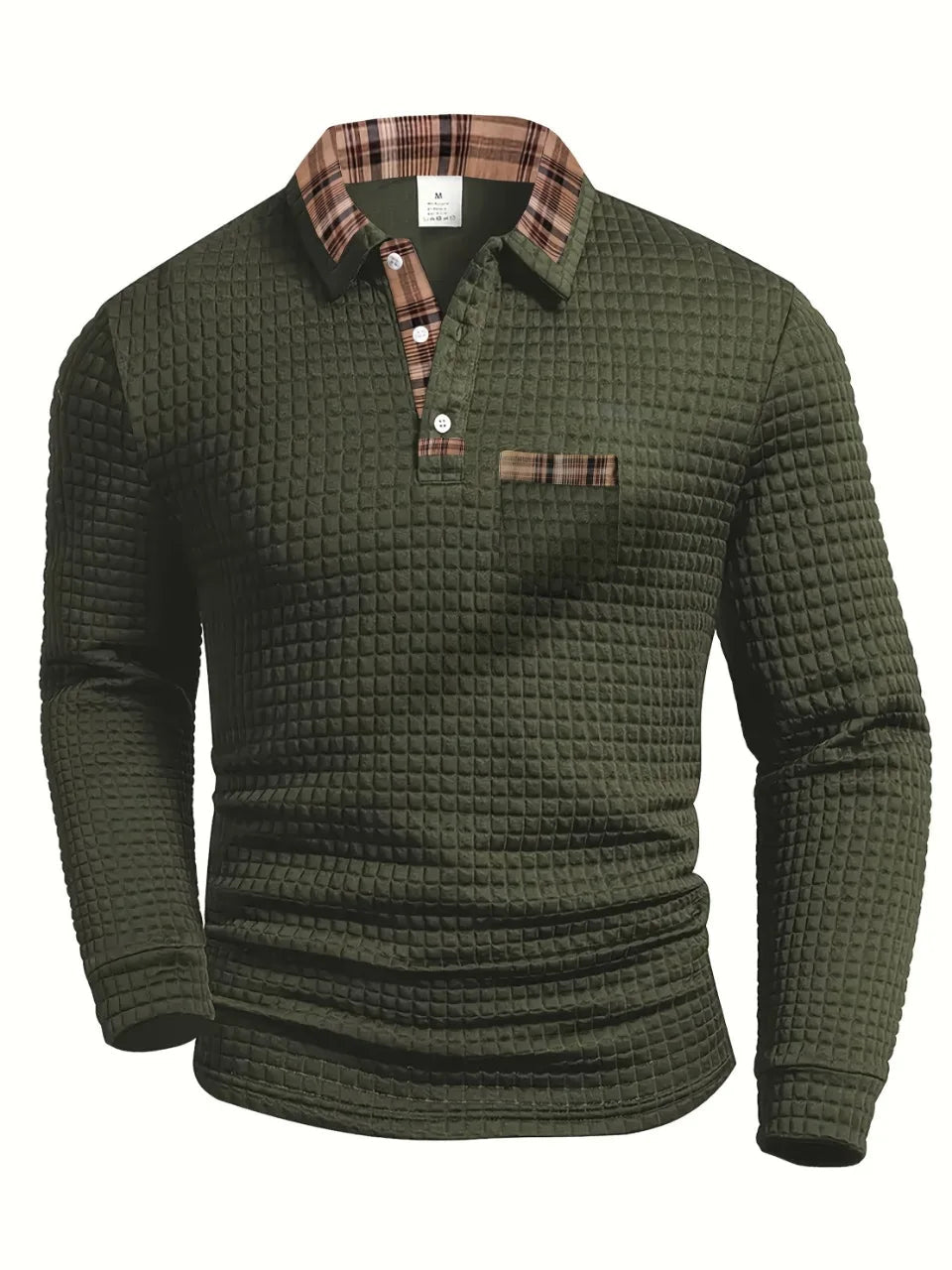 Jerard | Long-Sleeve Textured Checked-Collar Polo Shirt