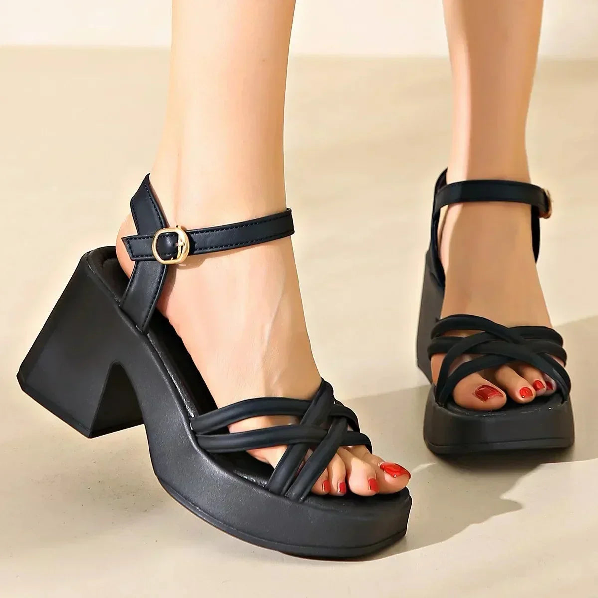 Juana | Platform Block Heel Sandals With Ankle Strap