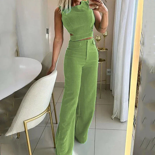 Alwinea - Sleeveless Crop Top Wide Leg Trousers Set
