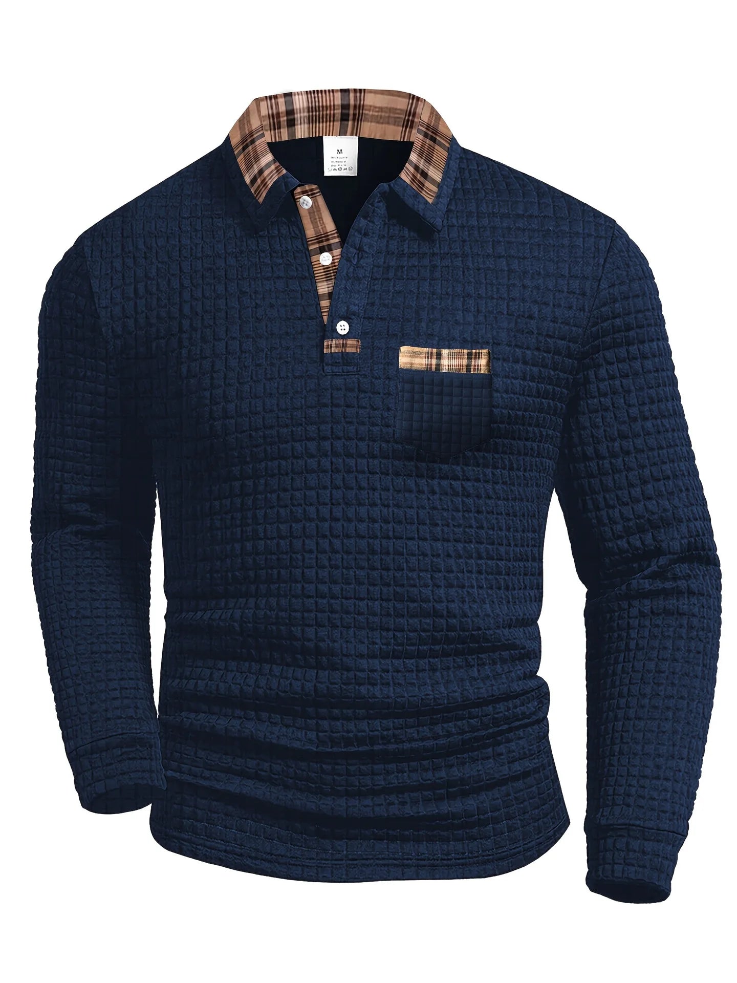 Jerard | Long-Sleeve Textured Checked-Collar Polo Shirt