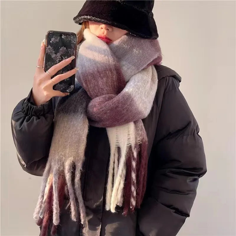 Marisol | Plaid Fringe Scarf With Brushed Finish