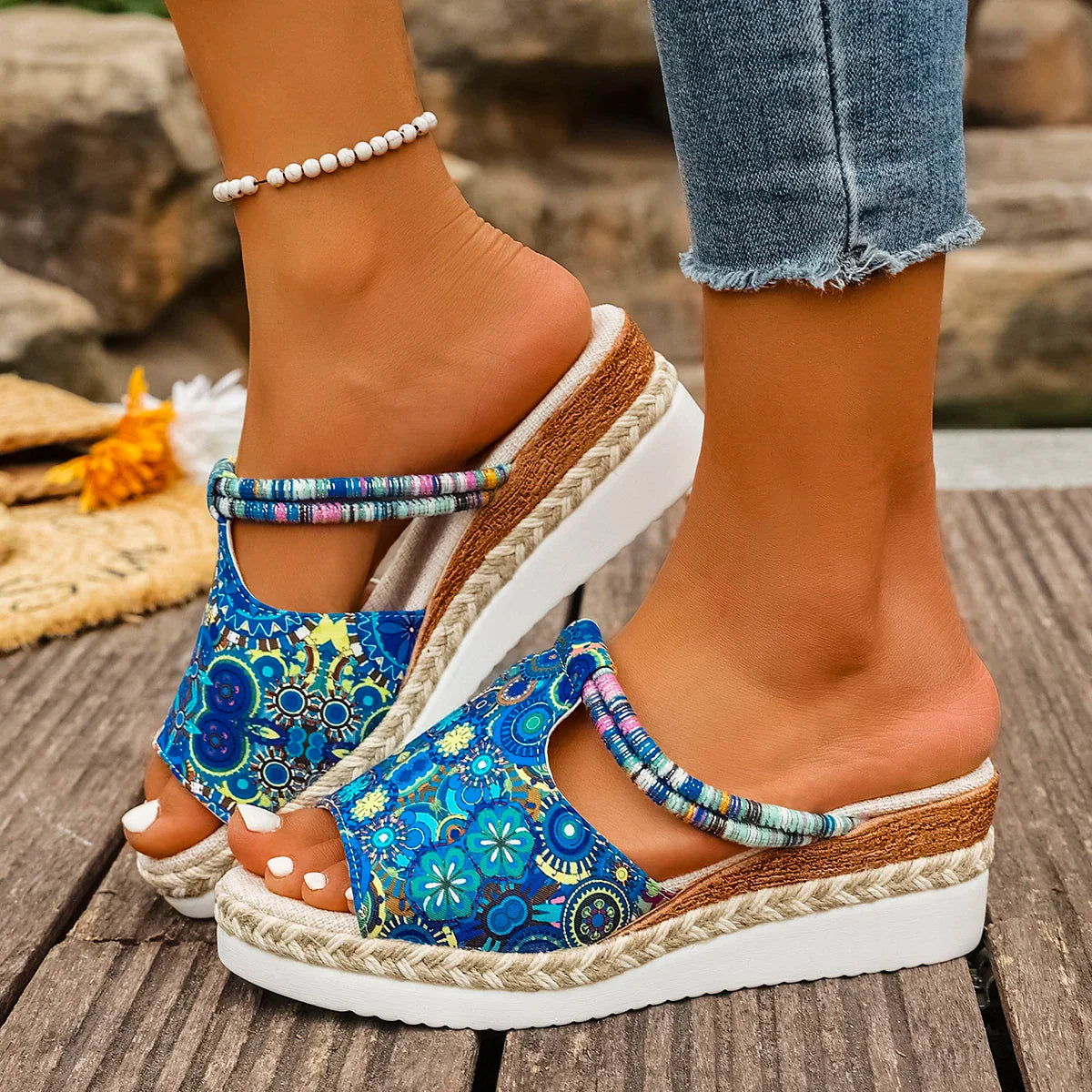 Raiza | Platform Open Toe Printed Slide Sandals