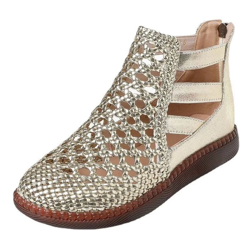 Leolia | Woven Cutout Ankle Flat Shoes