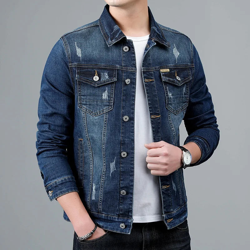 Emeterio | Denim Jacket Distressed Button Front Long Sleeve
