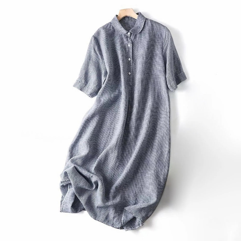 Luretta | Short Sleeve Checked Collared Midi Dress