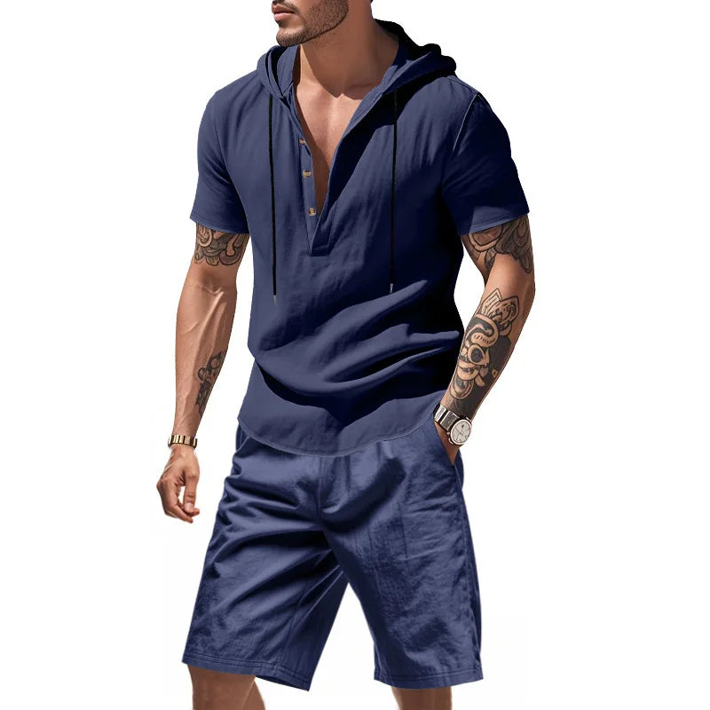 Wiliam - Short Sleeve Hooded Shorts Set