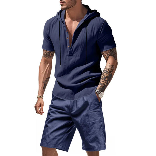 Wiliam - Short Sleeve Hooded Shorts Set