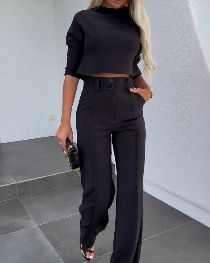 Noliya | Crop Top Wide Leg Trouser Set