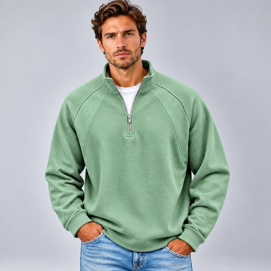 Stanislao | Sweatshirt With Quarter Zip and Ribbed Panels