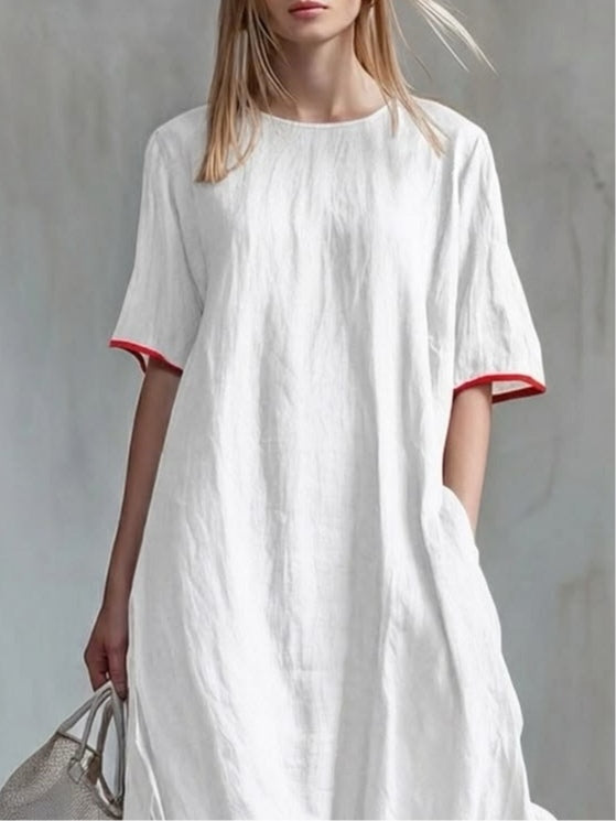 Behice | Maxi Dress White Short Sleeve Contrast Hem
