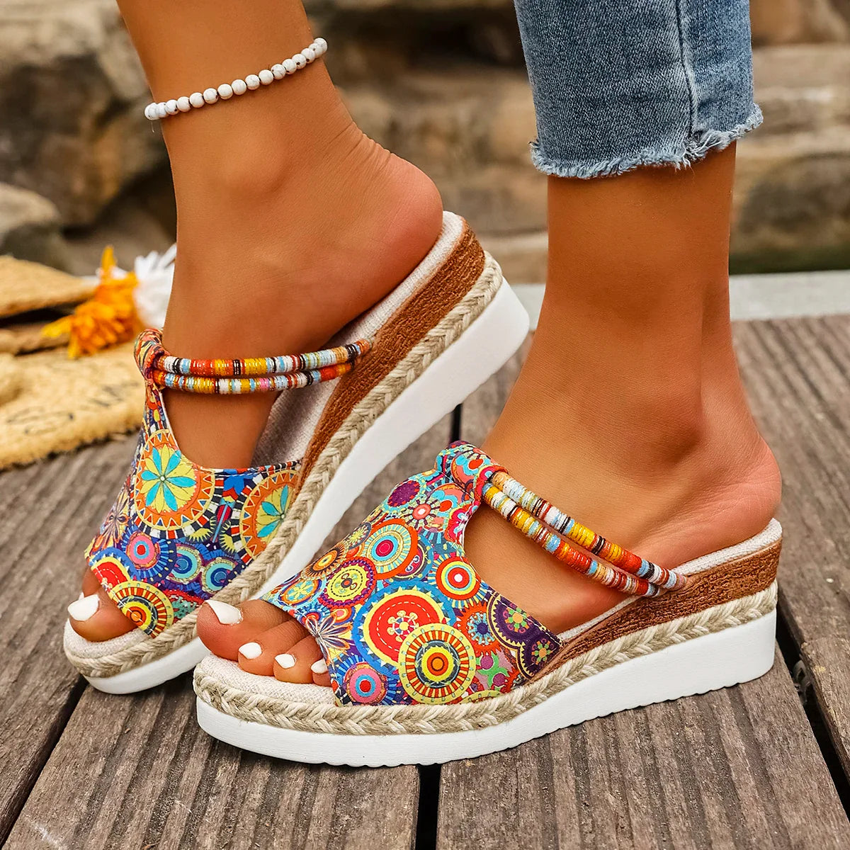 Raiza | Platform Open Toe Printed Slide Sandals