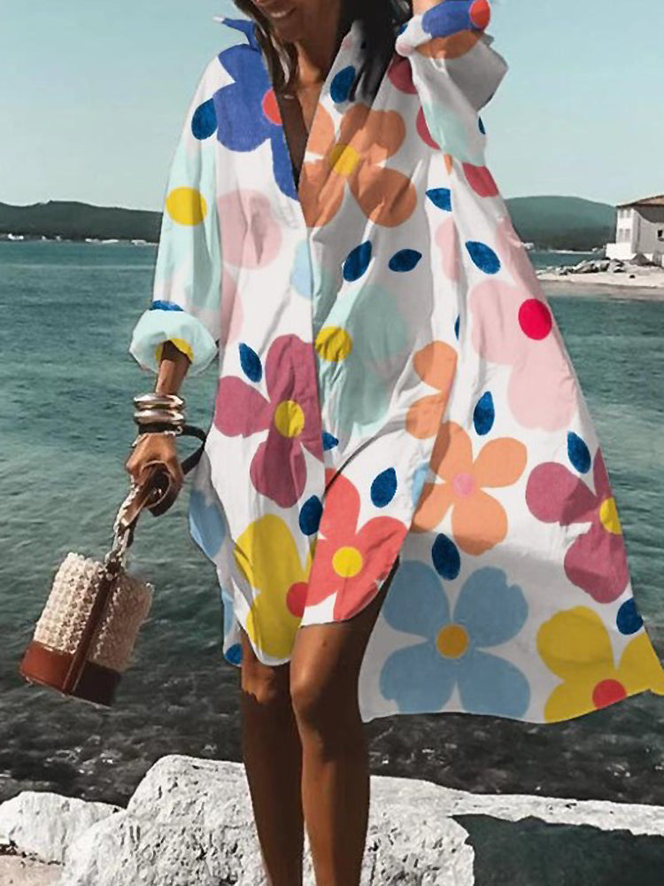 Calogera | Floral Print Loose Shirt Dress