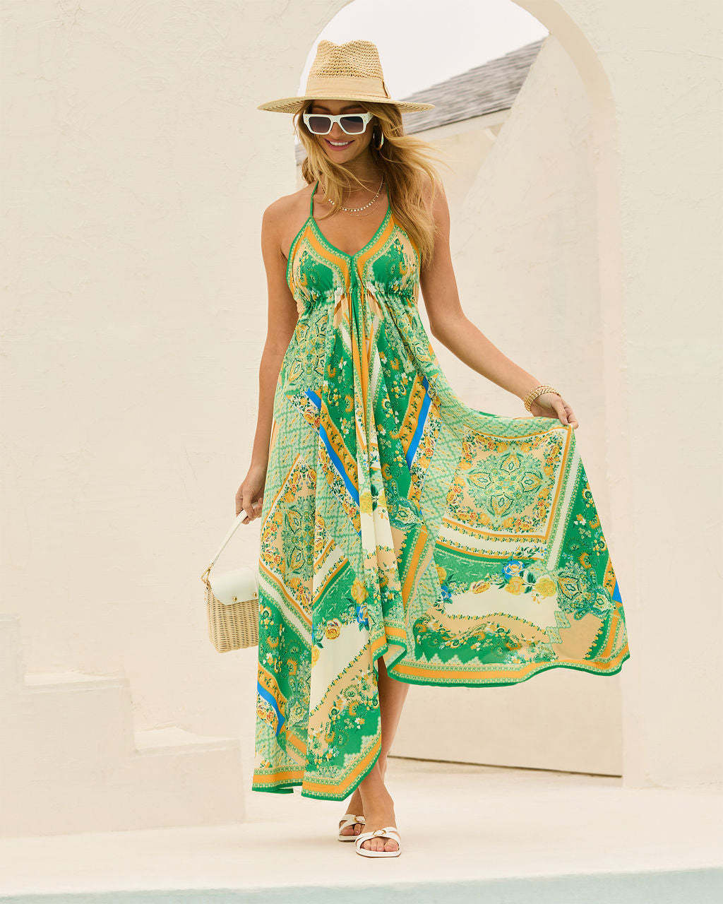 Delfina | Printed Halter Backless Maxi Dress