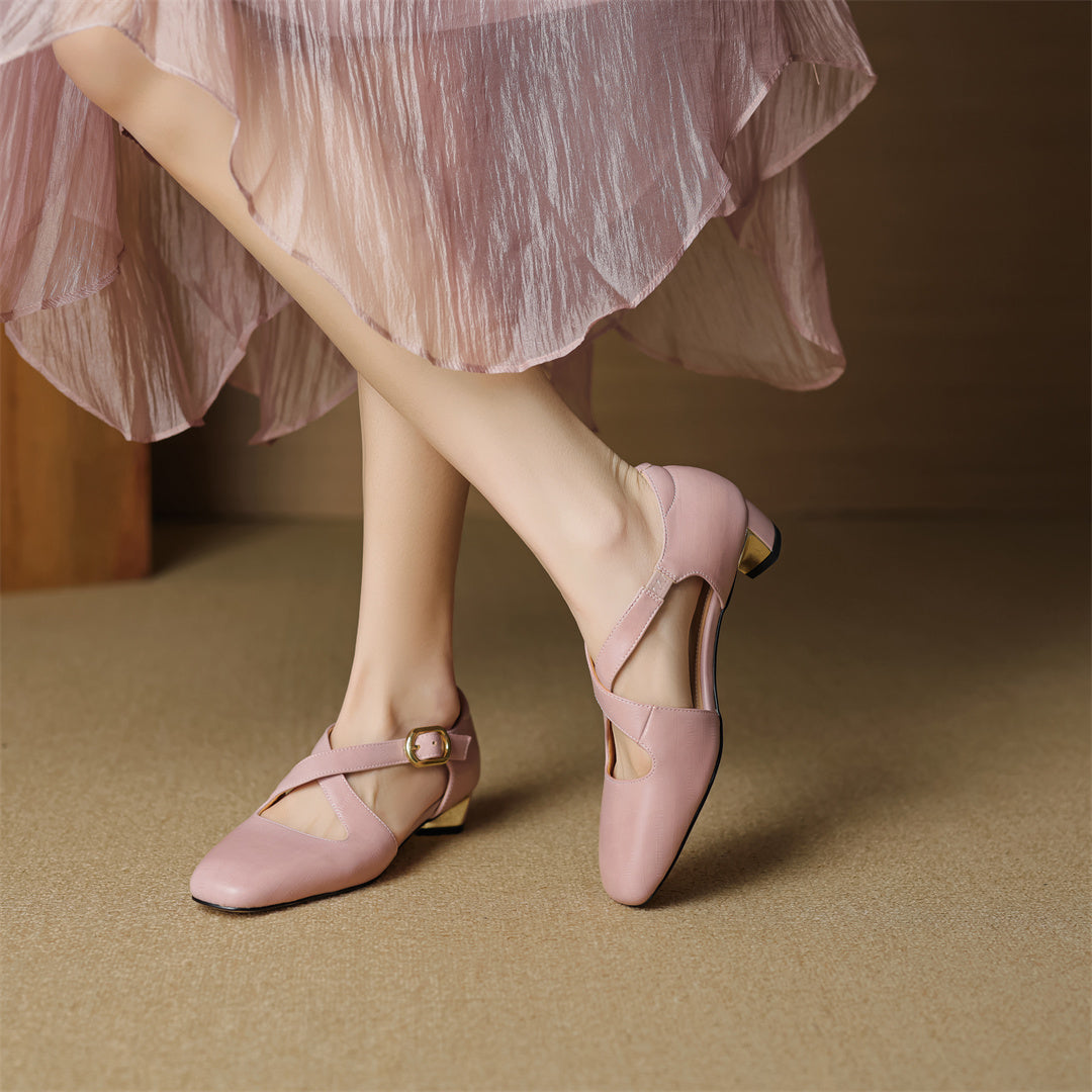 Malena | Mary Jane Low Heels With Buckle Strap