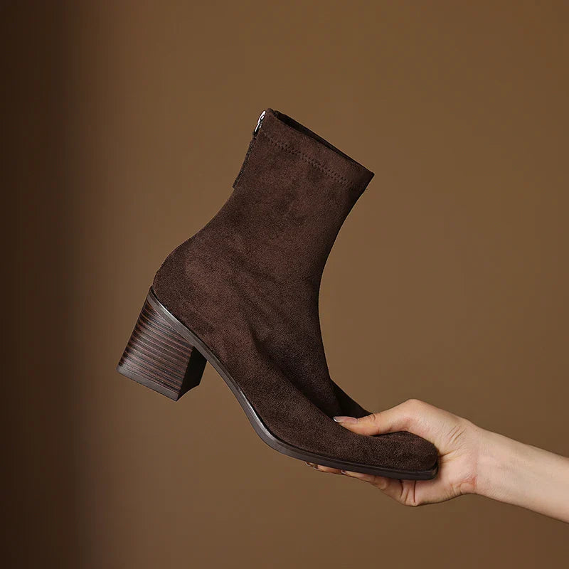 Sheley - Block Heel Suede Ankle Boots