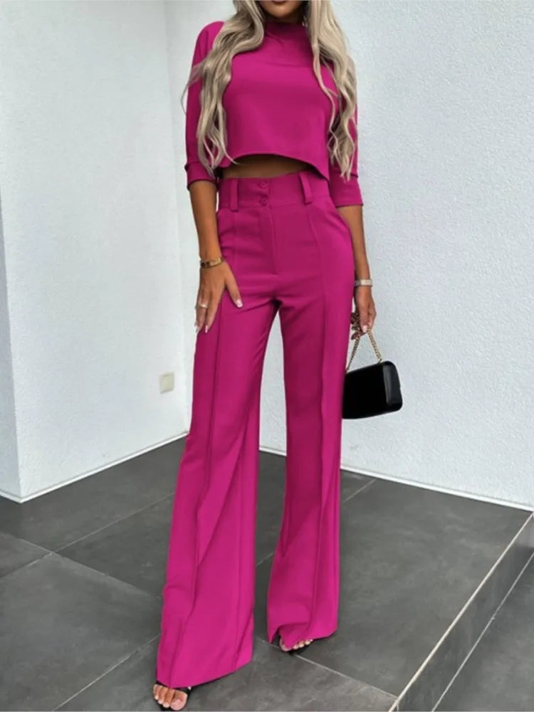 Noliya | Crop Top Wide Leg Trouser Set