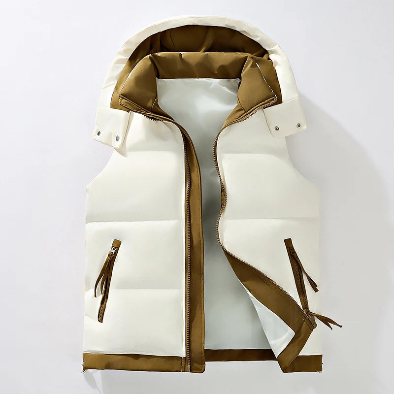 Astralforge | Padded Hooded Vest in White and Brown