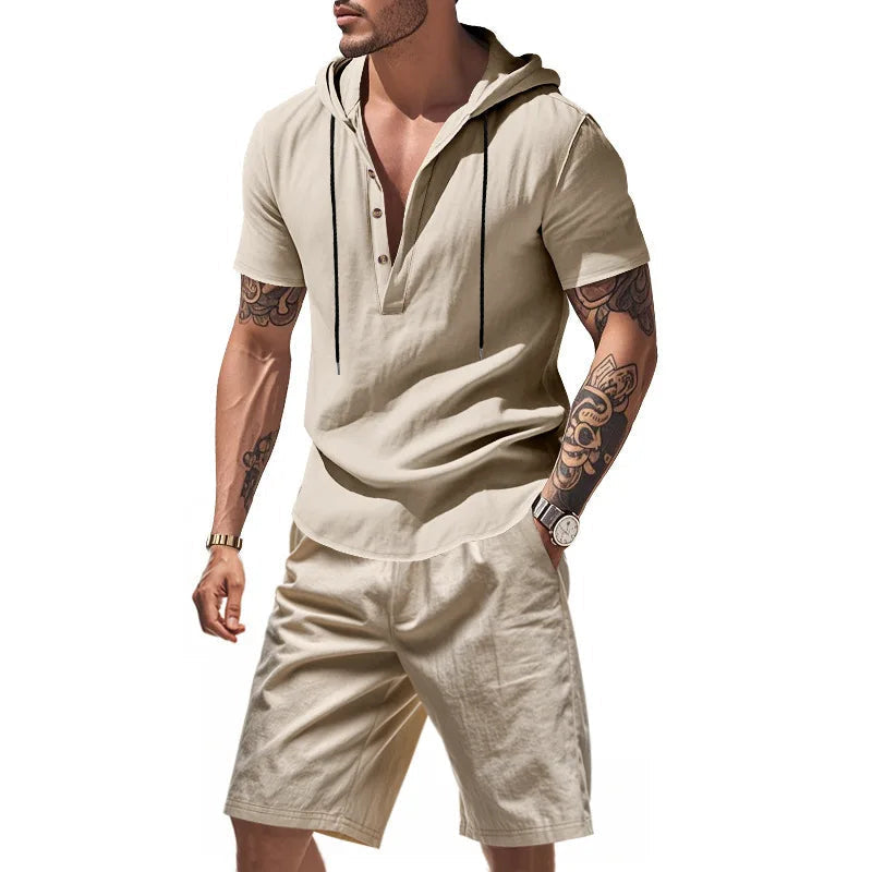 Wiliam - Short Sleeve Hooded Shorts Set