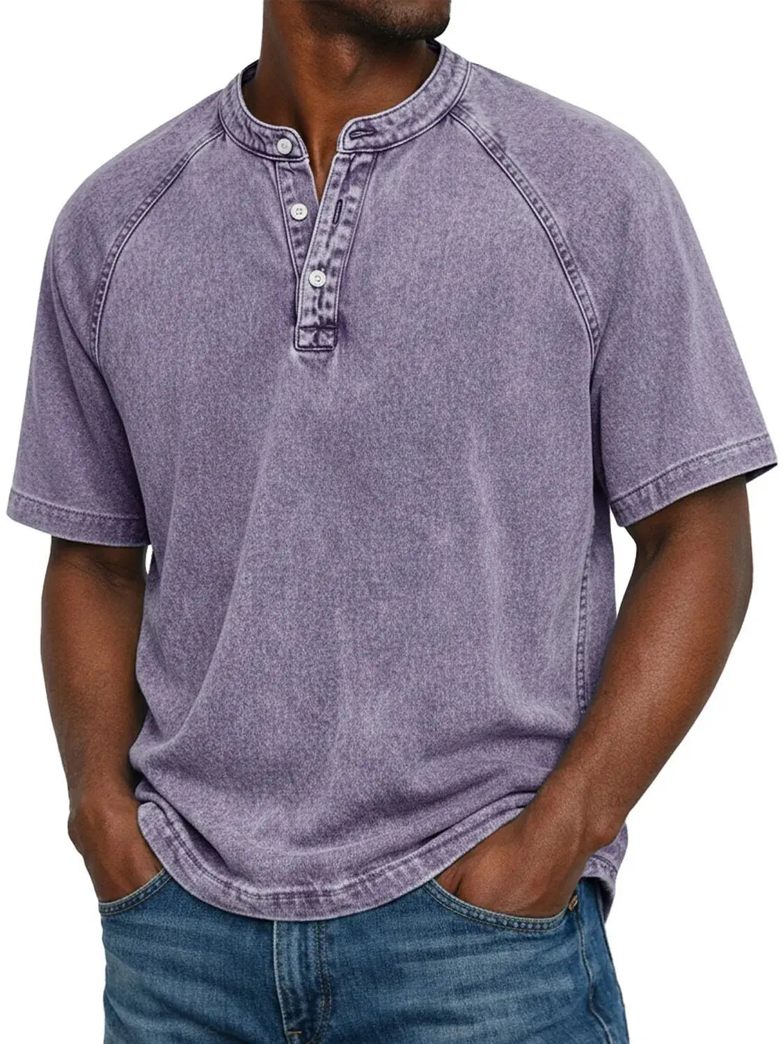 Misael | Short Sleeve Henley Neck Washed T Shirt