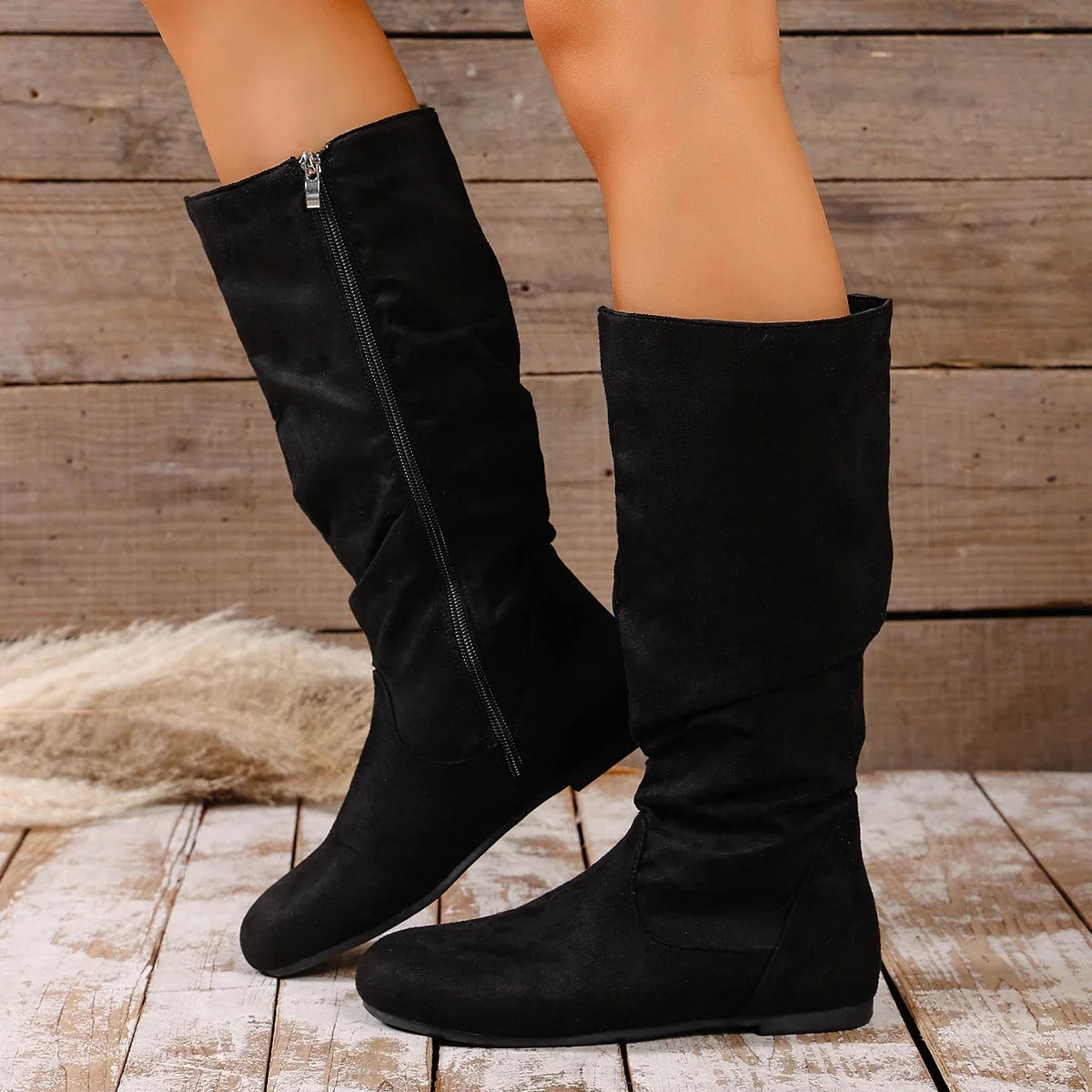 Fiamanuta | High Slouchy Boots with Round Toe