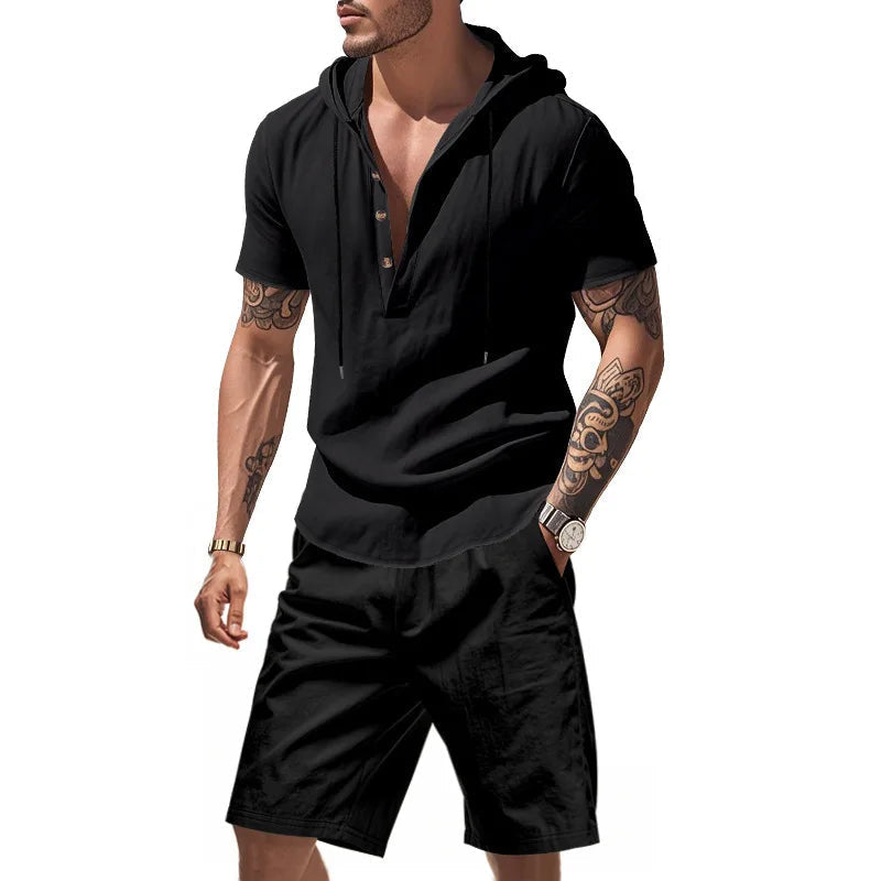Wiliam - Short Sleeve Hooded Shorts Set