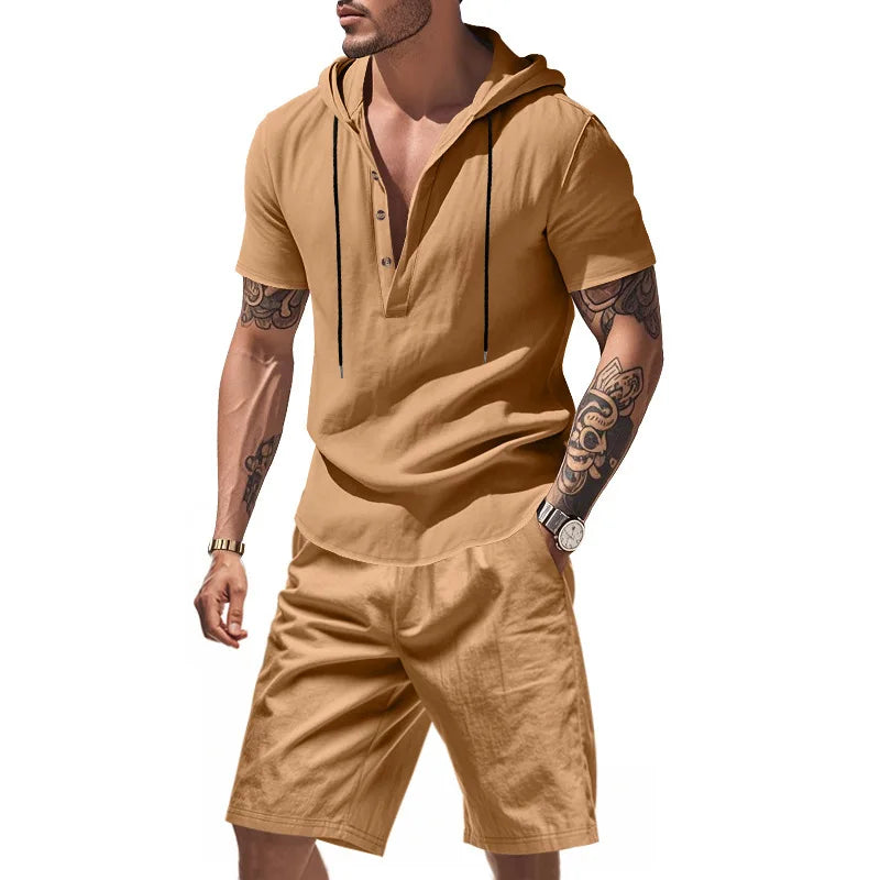 Wiliam - Short Sleeve Hooded Shorts Set