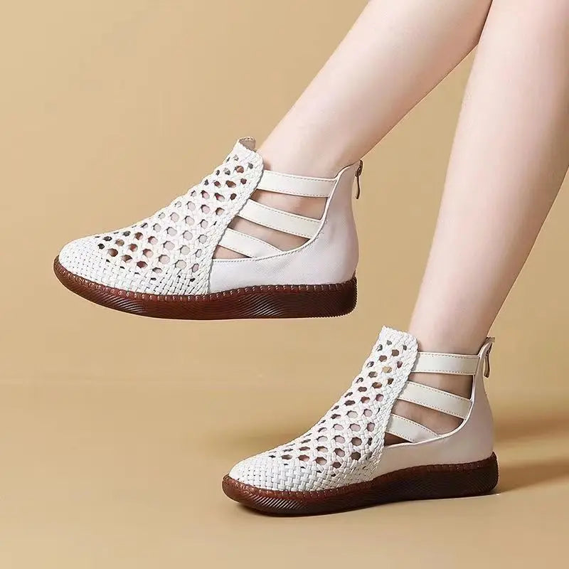 Leolia | Woven Cutout Ankle Flat Shoes