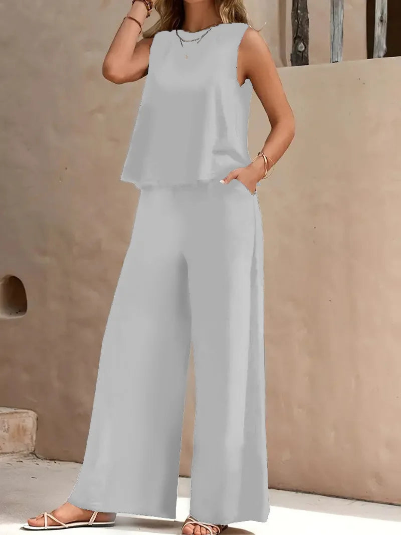 Dollie | Sleeveless Wide Leg Pant Set