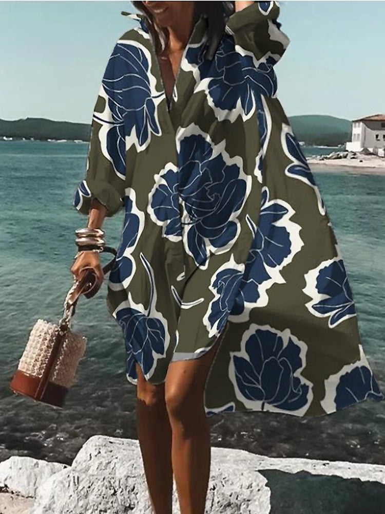 Calogera | Floral Print Loose Shirt Dress