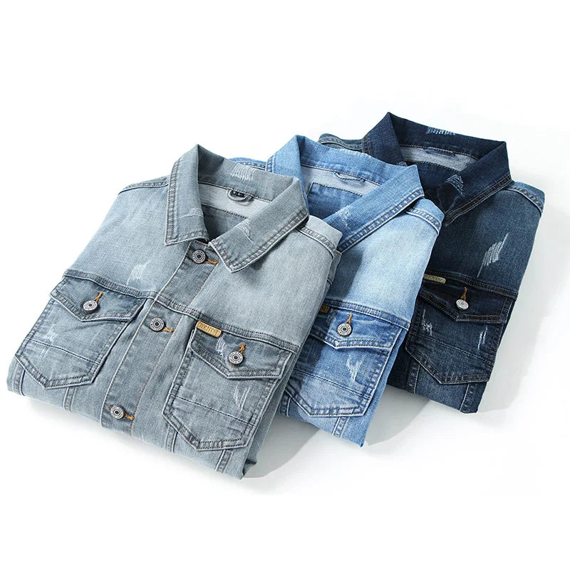 Emeterio | Denim Jacket Distressed Button Front Long Sleeve