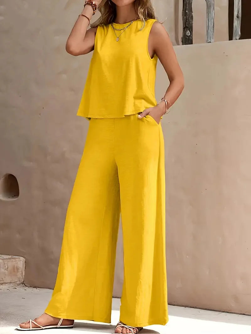 Dollie | Sleeveless Wide Leg Pant Set