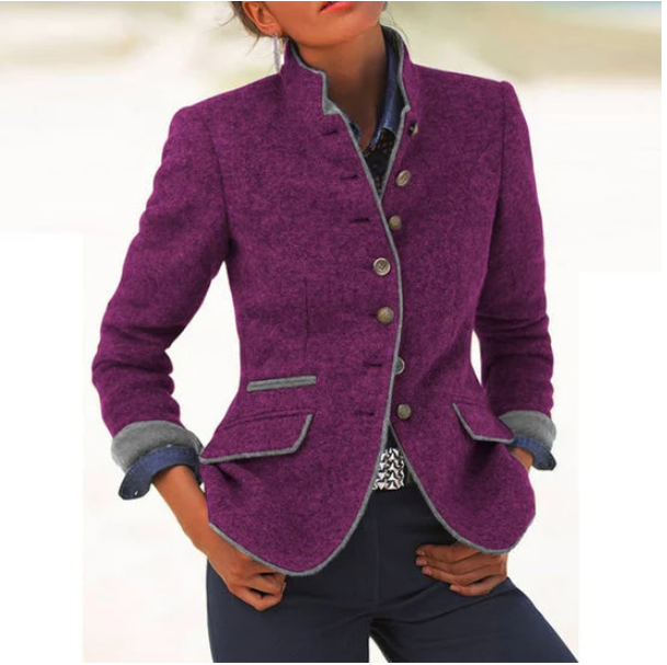 Nysha | Blazer Stand Collar Button Front Tailored Fit