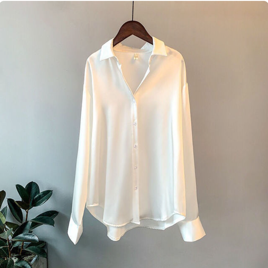 Adelinde | Satin Style Button Front Long Sleeve Shirt