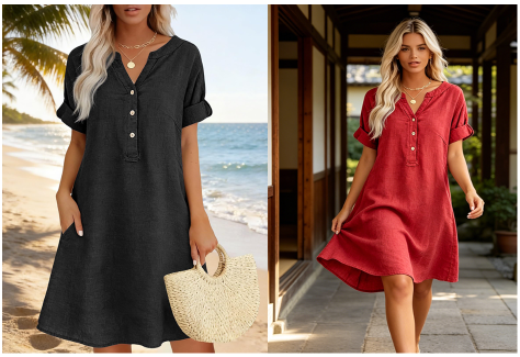 Jolande | Tunic Dress with V-Neck and Pockets