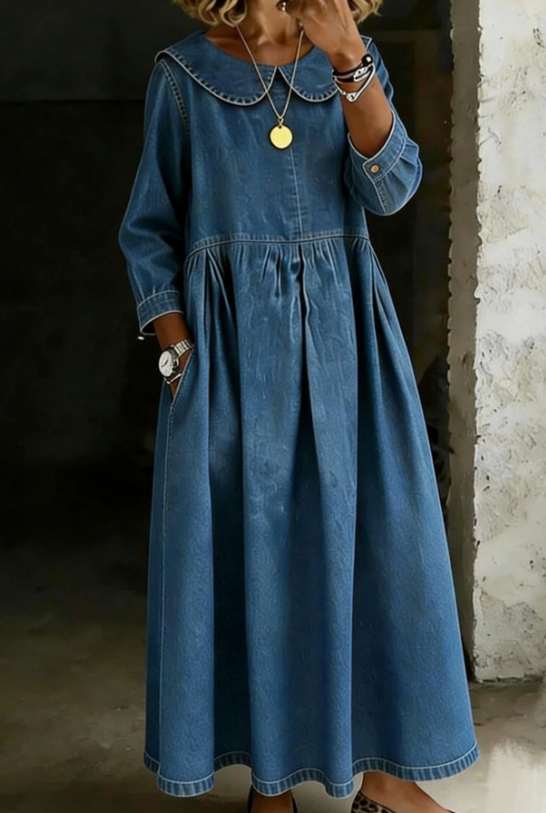 Dasol | Long Sleeve Denim Collar Maxi Dress