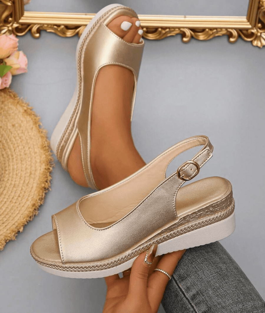 Denaya | Slingback Wedge Sandals Open Toe Buckle Strap