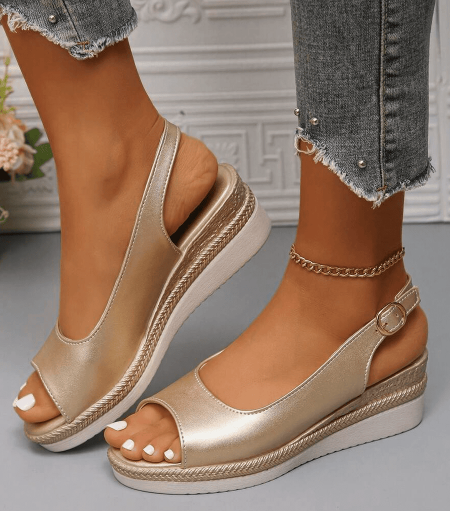 Denaya | Slingback Wedge Sandals Open Toe Buckle Strap
