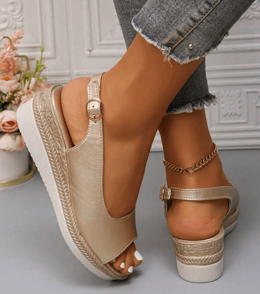 Denaya | Slingback Wedge Sandals Open Toe Buckle Strap
